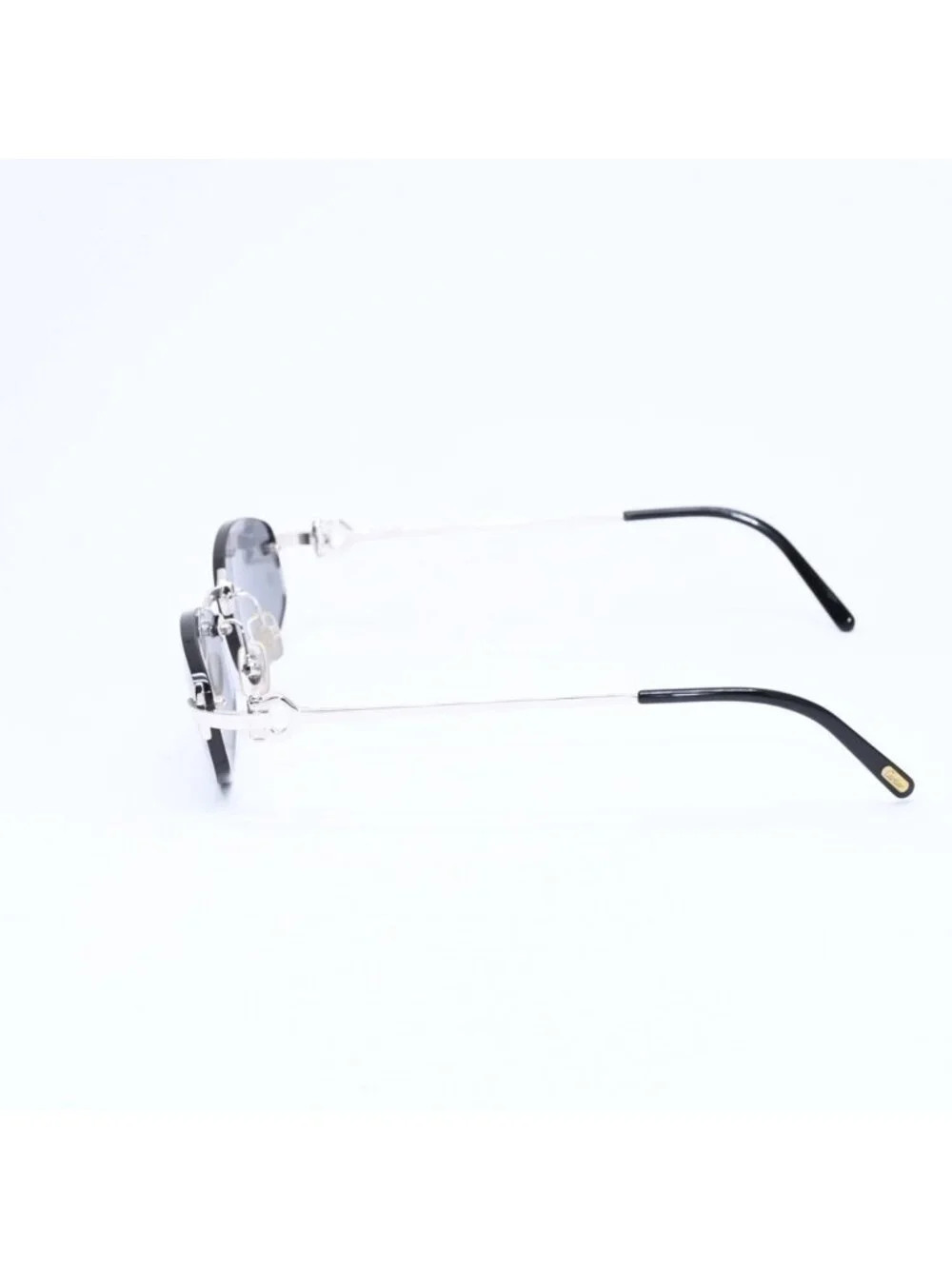 Cartier Rimless Oval Sunglasses 2C Motif Black Allie Silver Eyewear